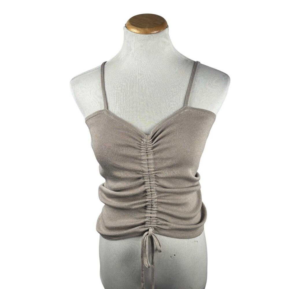 Versona Y2K Ruched Viscose‎ Tan Simple Casual Tank Top Medium